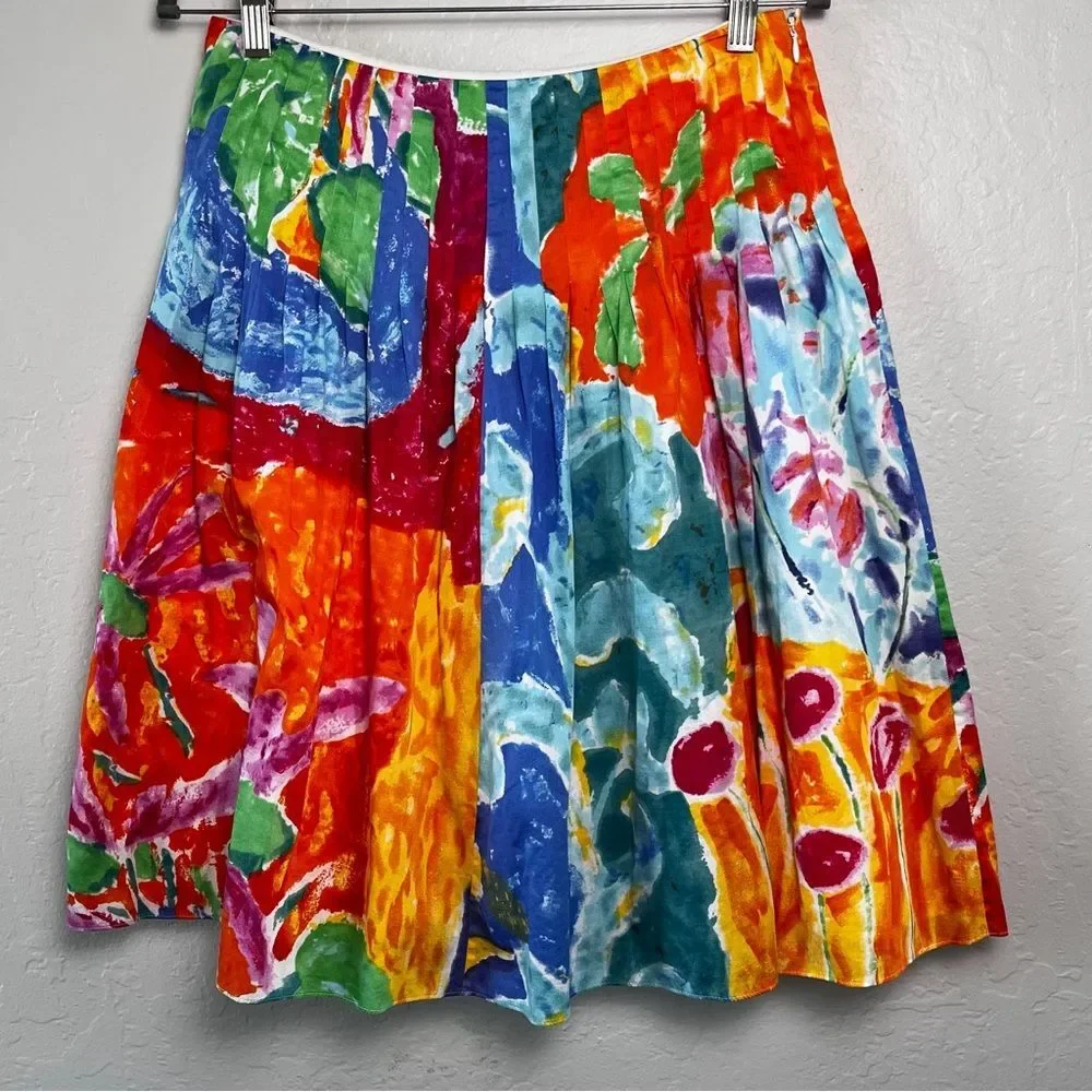 Lauren Ralph Lauren Watercolor Print A-Line Skirt Size 6 Vibrant Artsy